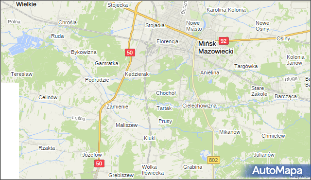 mapa Chochół gmina Mińsk Mazowiecki, Chochół gmina Mińsk Mazowiecki na mapie Targeo