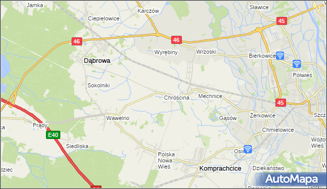 mapa Chróścina gmina Dąbrowa, Chróścina gmina Dąbrowa na mapie Targeo