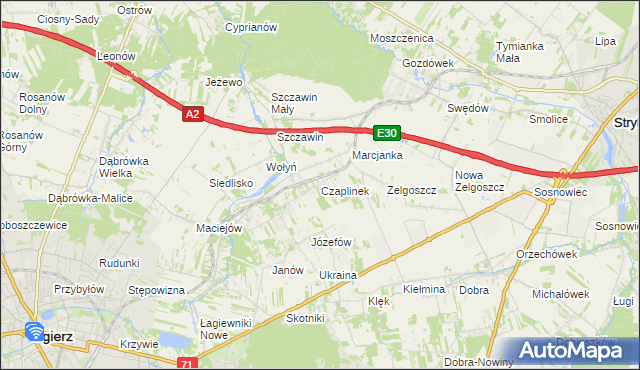 mapa Czaplinek gmina Zgierz, Czaplinek gmina Zgierz na mapie Targeo