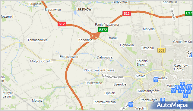 mapa Dąbrowica gmina Jastków, Dąbrowica gmina Jastków na mapie Targeo