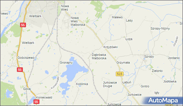 mapa Dąbrówka Malborska, Dąbrówka Malborska na mapie Targeo