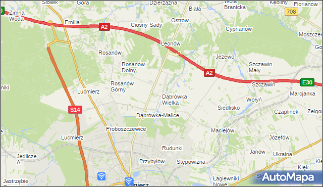 mapa Dąbrówka Wielka gmina Zgierz, Dąbrówka Wielka gmina Zgierz na mapie Targeo