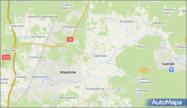 mapa Dąbrówki gmina Wasilków, Dąbrówki gmina Wasilków na mapie Targeo