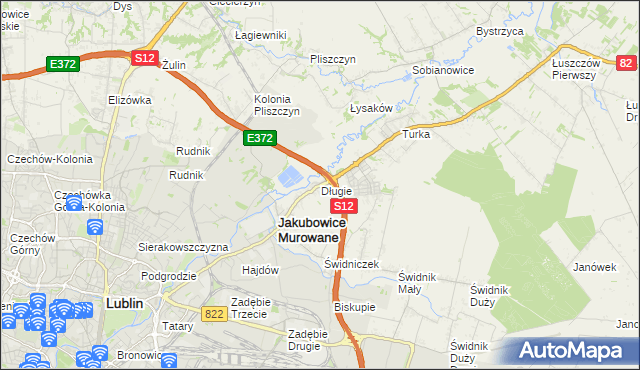mapa Długie gmina Wólka, Długie gmina Wólka na mapie Targeo