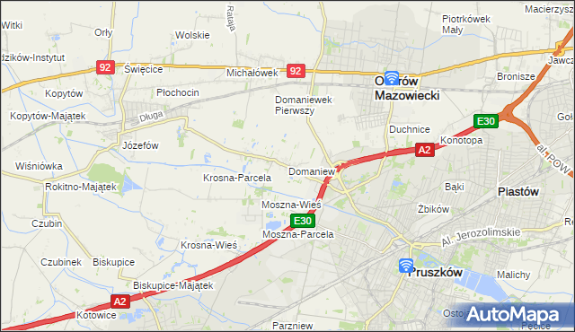 mapa Domaniew gmina Brwinów, Domaniew gmina Brwinów na mapie Targeo