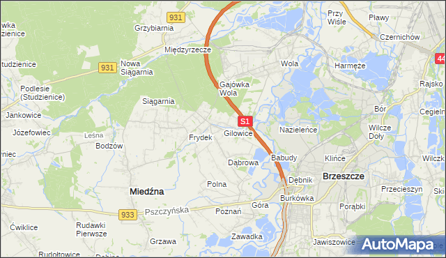 mapa Gilowice gmina Miedźna, Gilowice gmina Miedźna na mapie Targeo