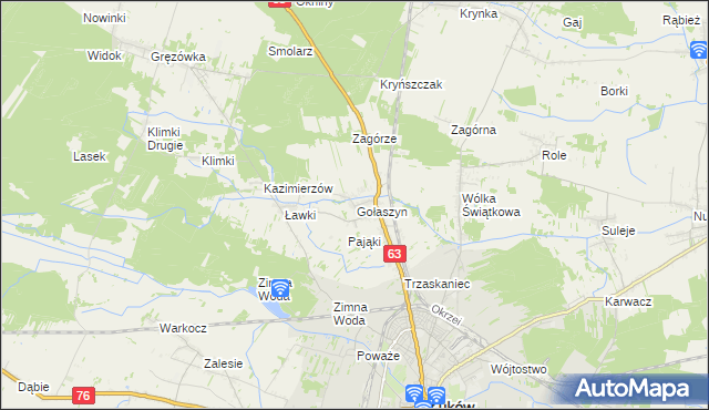 mapa Gołaszyn gmina Łuków, Gołaszyn gmina Łuków na mapie Targeo