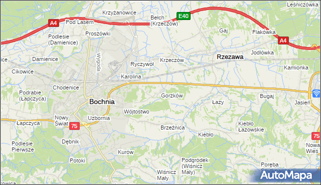 mapa Gorzków gmina Bochnia, Gorzków gmina Bochnia na mapie Targeo