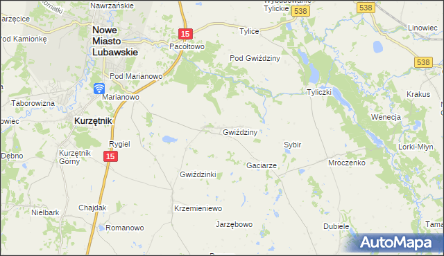 mapa Gwiździny gmina Nowe Miasto Lubawskie, Gwiździny gmina Nowe Miasto Lubawskie na mapie Targeo