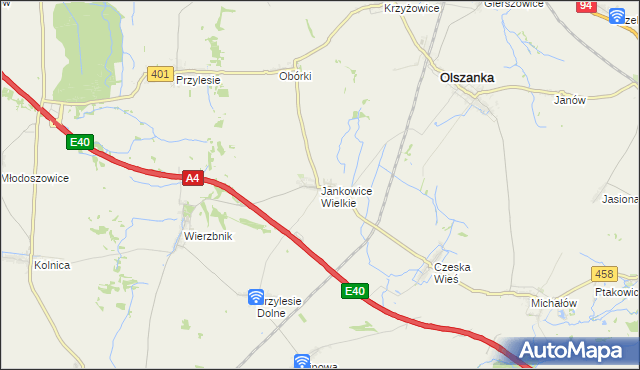 mapa Jankowice Wielkie, Jankowice Wielkie na mapie Targeo