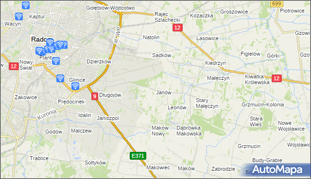 mapa Janów gmina Skaryszew, Janów gmina Skaryszew na mapie Targeo