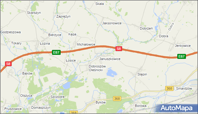 mapa Januszkowice gmina Długołęka, Januszkowice gmina Długołęka na mapie Targeo