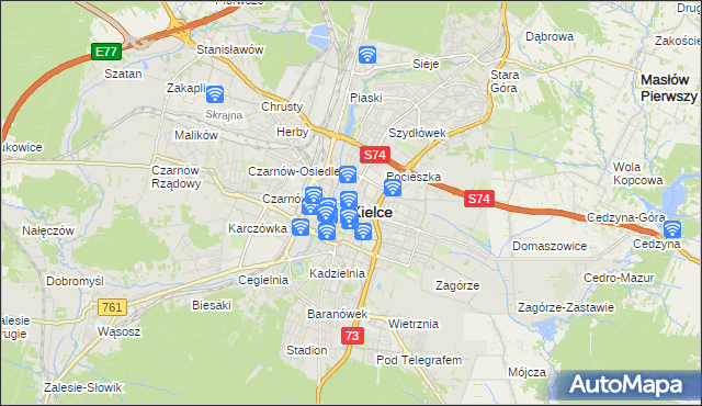 mapa Kielc, Kielce na mapie Targeo