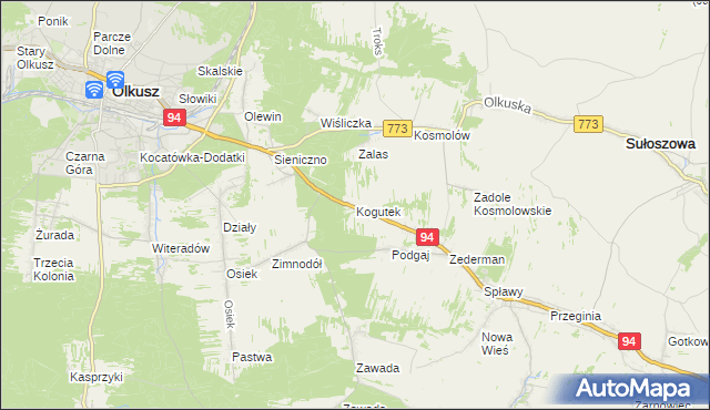 mapa Kogutek gmina Olkusz, Kogutek gmina Olkusz na mapie Targeo