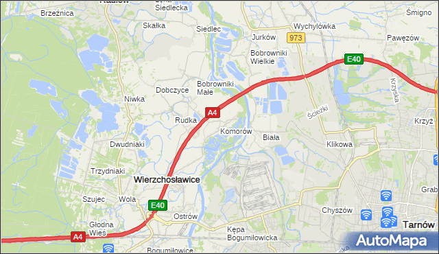 mapa Komorów gmina Wierzchosławice, Komorów gmina Wierzchosławice na mapie Targeo