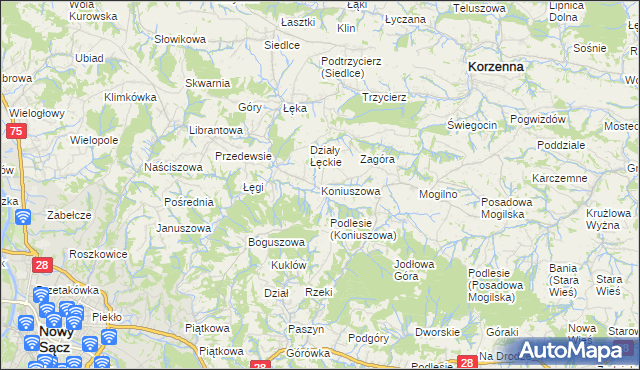 mapa Koniuszowa, Koniuszowa na mapie Targeo