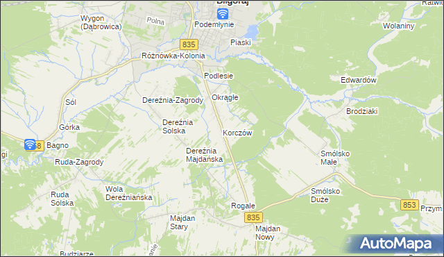 mapa Korczów, Korczów na mapie Targeo