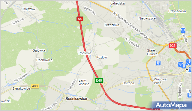 mapa Kozłów gmina Sośnicowice, Kozłów gmina Sośnicowice na mapie Targeo