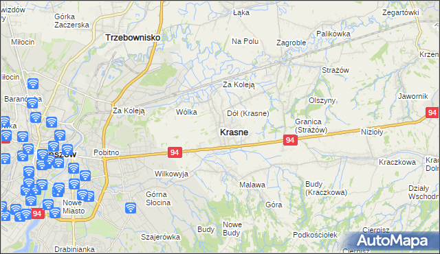 mapa Krasne powiat rzeszowski, Krasne powiat rzeszowski na mapie Targeo