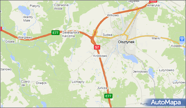 mapa Królikowo gmina Olsztynek, Królikowo gmina Olsztynek na mapie Targeo