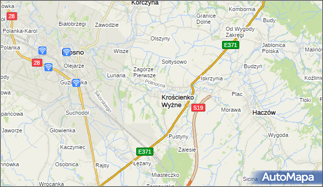 mapa Krościenko Wyżne, Krościenko Wyżne na mapie Targeo