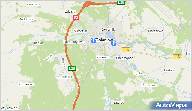 mapa Krzewno gmina Goleniów, Krzewno gmina Goleniów na mapie Targeo