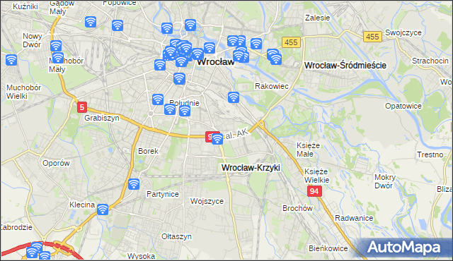 mapa Krzyki gmina Wrocław, Krzyki gmina Wrocław na mapie Targeo