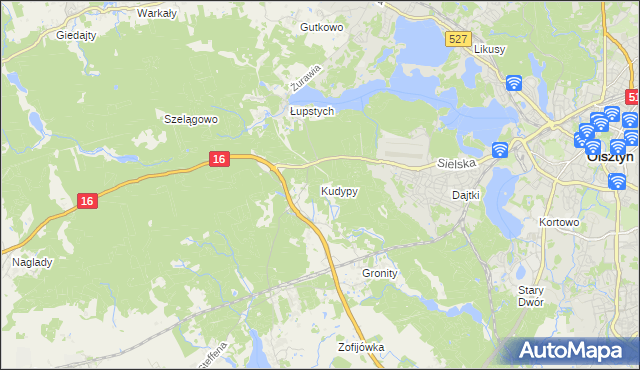 mapa Kudypy gmina Gietrzwałd, Kudypy gmina Gietrzwałd na mapie Targeo