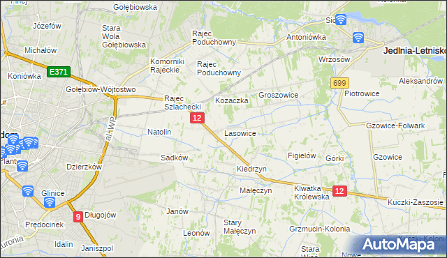 mapa Lasowice gmina Jedlnia-Letnisko, Lasowice gmina Jedlnia-Letnisko na mapie Targeo