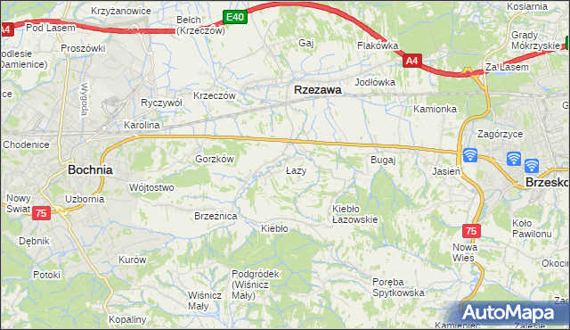 mapa Łazy gmina Rzezawa, Łazy gmina Rzezawa na mapie Targeo