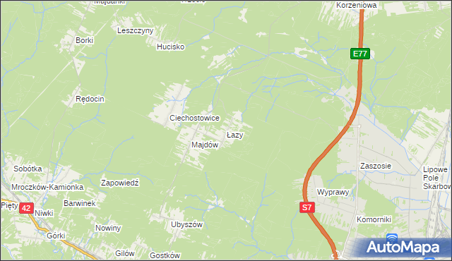 mapa Łazy gmina Szydłowiec, Łazy gmina Szydłowiec na mapie Targeo