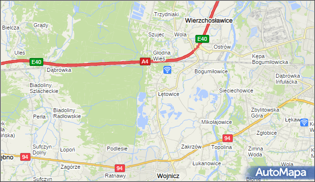 mapa Łętowice gmina Wierzchosławice, Łętowice gmina Wierzchosławice na mapie Targeo