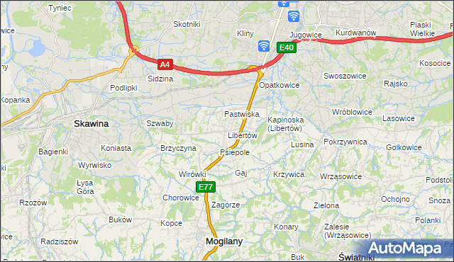 mapa Libertów gmina Mogilany, Libertów gmina Mogilany na mapie Targeo