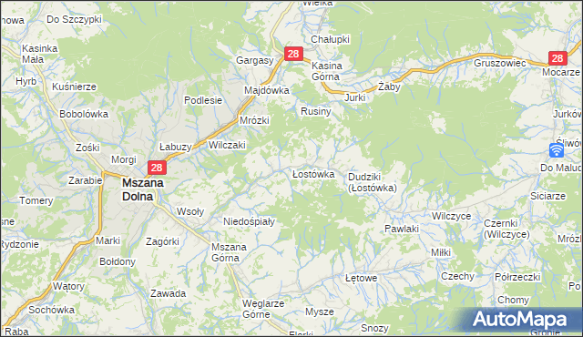 mapa Łostówka, Łostówka na mapie Targeo