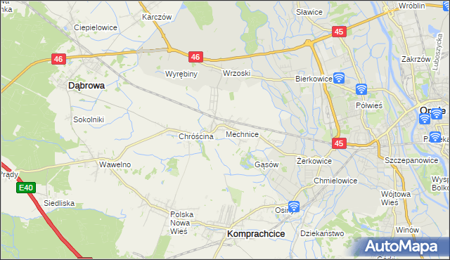 mapa Mechnice gmina Dąbrowa, Mechnice gmina Dąbrowa na mapie Targeo