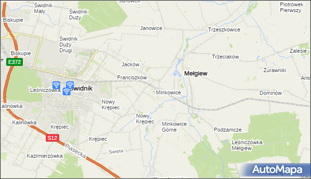 mapa Minkowice gmina Mełgiew, Minkowice gmina Mełgiew na mapie Targeo