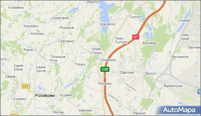 mapa Miszewko gmina Żukowo, Miszewko gmina Żukowo na mapie Targeo