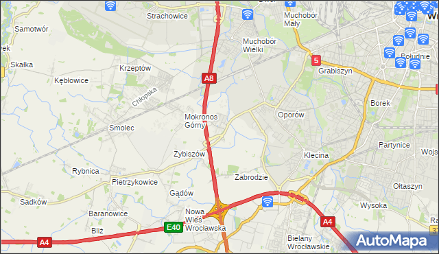 mapa Mokronos Dolny, Mokronos Dolny na mapie Targeo