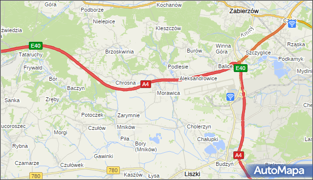 mapa Morawica gmina Liszki, Morawica gmina Liszki na mapie Targeo