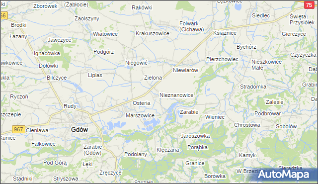 mapa Nieznanowice gmina Gdów, Nieznanowice gmina Gdów na mapie Targeo