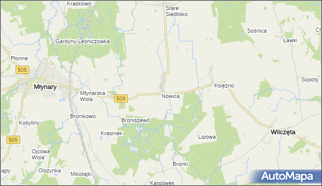 mapa Nowica gmina Wilczęta, Nowica gmina Wilczęta na mapie Targeo
