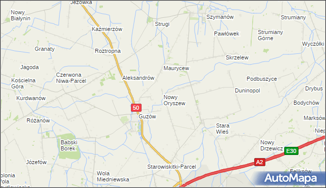 mapa Nowy Oryszew, Nowy Oryszew na mapie Targeo