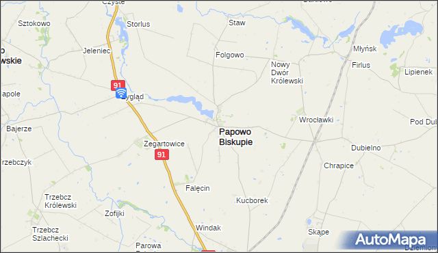 mapa Papowo Biskupie, Papowo Biskupie na mapie Targeo