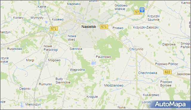 mapa Paulinowo, Paulinowo na mapie Targeo