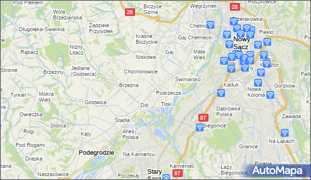 mapa Podrzecze gmina Podegrodzie, Podrzecze gmina Podegrodzie na mapie Targeo
