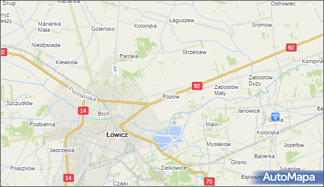 mapa Popów gmina Łowicz, Popów gmina Łowicz na mapie Targeo