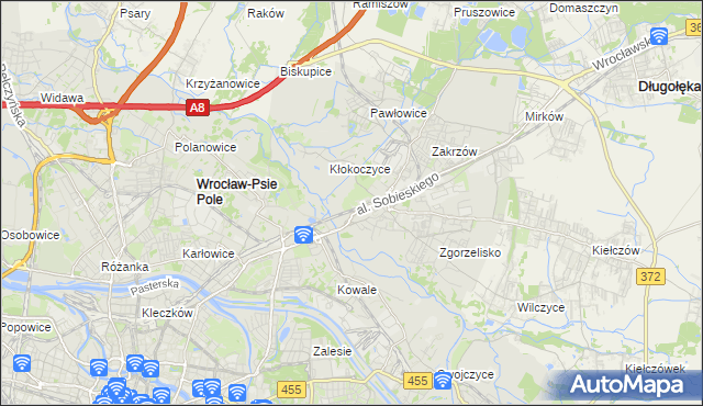 mapa Psie Pole gmina Wrocław, Psie Pole gmina Wrocław na mapie Targeo