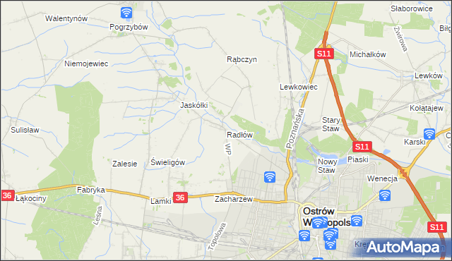 mapa Radłów gmina Raszków, Radłów gmina Raszków na mapie Targeo