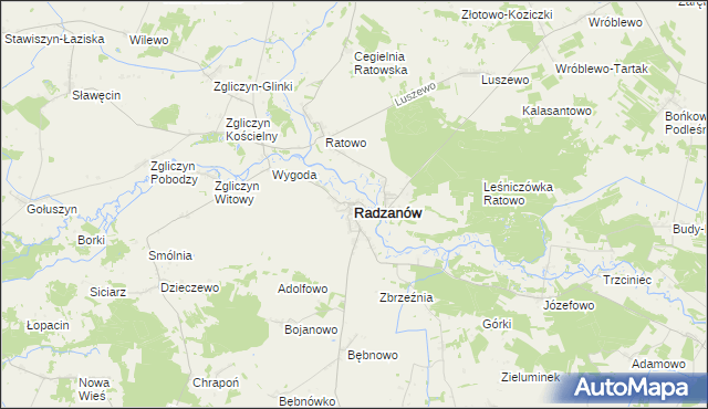mapa Radzanów powiat mławski, Radzanów powiat mławski na mapie Targeo