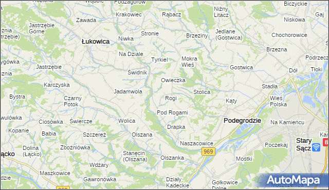 mapa Rogi gmina Podegrodzie, Rogi gmina Podegrodzie na mapie Targeo